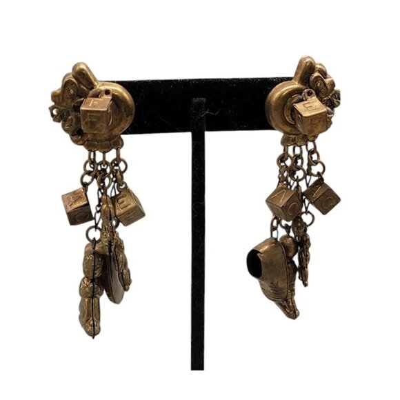 Childhood Charm Dangle Earrings Blocks Bears Baby Shoe & More Unique Design - Picture 2 of 16